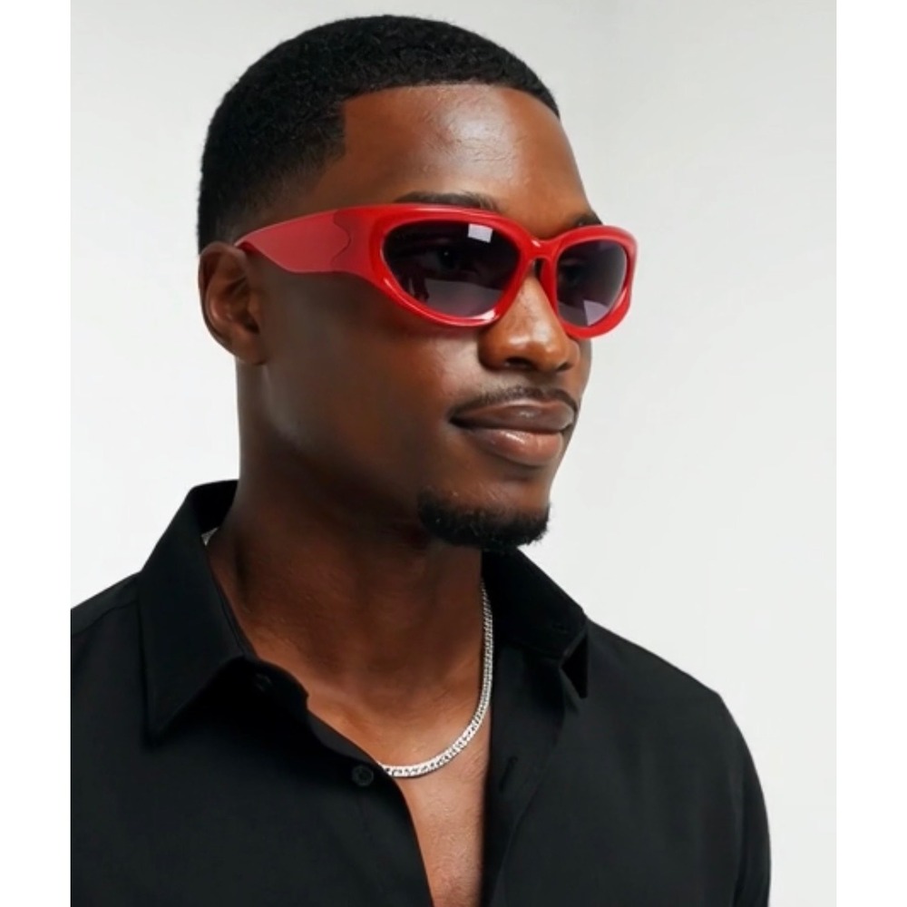 Men Red Sunglasses‎ Fashion Outfit Funky Trendy Bold Statement Street Wear Gafas